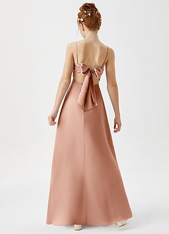 Azazie Shale Junior Rose Gold A-Line Stretch Satin Dress image3