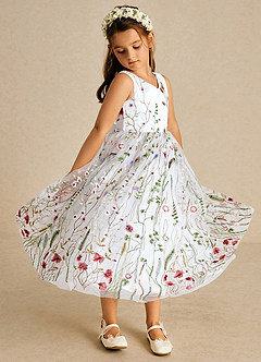 Azazie Arianna Abiti da Ragazza di Fiori Abito A-Line in Tulle Pizzo Bianco image5
