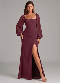 Azazie Brixley Bridesmaid Dresses Cabernet Mermaid Long Sleeve Chiffon Dress image4