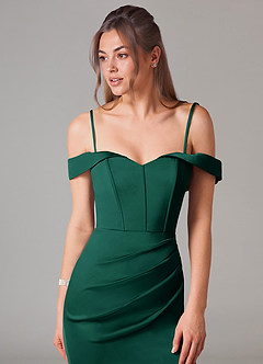 Azazie Everly Bridesmaid Dresses Emerald Mermaid Off the Shoulder Stretch Satin Convertible Dress image2
