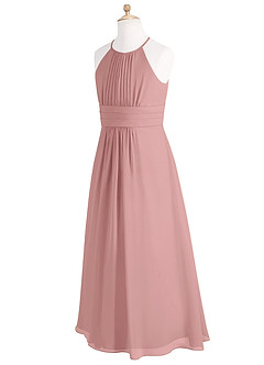 Azazie Bonnie Junior Dusty Rose A-Line Pleated Chiffon Dress image7
