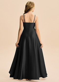Azazie Eirlys Junior Robe Trapèze en Satin extensible Plissé Noir image2