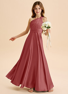 Azazie Charlize Junior Robe Trapèze en Satin extensible Plissée Antique Rose image4