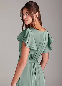 Azazie Daphne Modest Bridesmaid Dresses A-Line Ruched Stretch Satin Floor-Length Dress image2