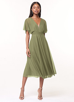 Azazie Tinsley Bridesmaid Dresses Pistachio A-Line Pleated Mesh Dress image1
