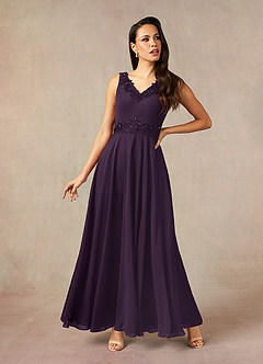 Azazie Devana Mother of the Bride Dresses Plum A-Line Sequins Chiffon Dress image3