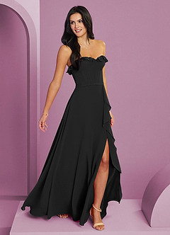 Barbie ♥ Azazie Brautjungfernkleider A-Linie Herzausschnitt Chiffon Kleid Schwarz image4