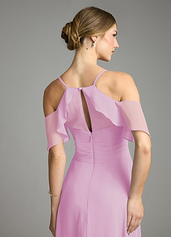 Azazie Dakota Bridesmaid Dresses Candy Pink A-Line V-Neck Pleated Chiffon Dress image6