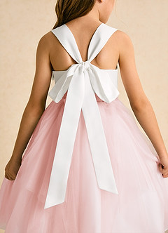 Azazie Bonny Flower Girl Dresses Ivory Blushing Pink Ball-Gown Pleated Tulle Dress image9