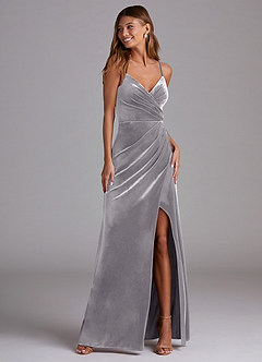 Azazie Maci Bridesmaid Dresses French Lilac Sheath Pleated Velvet Dress image1