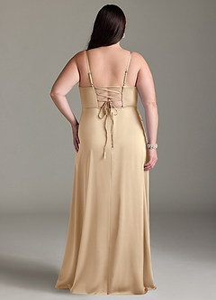 Azazie Marchella Robes de demoiselle d'honneur Robe Trapèze en Satin extensible Corset Champagne image8