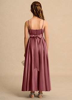 Azazie Pebbles Junior Formal Jurken voor bloemenmeisjes A-Lijn Jurk van Mat Satijn Geplooid Amethist image3