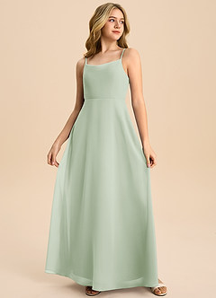 Azazie Shale Junior Robe Trapèze en Mousseline de soie Arc Vert Sauge image4