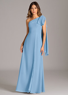 Azazie Tella Robes de demoiselle d'honneur Robe Trapèze en Mousseline de soie Asymétrique Poudre Bleue image2