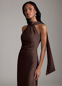 Azazie Cassiana Jurken voor bruidsmeisjes Jurk van Stretch Satijn met Zeemeermin Geplooid Ganache image3