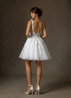 Azazie Sabine Hochzeitskleider A-Linie Rechteckiger Ausschnitt Spitze Kleid Diamantweiß image2