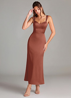 Azazie Denice Brautjungfernkleider Etui Plissee Stretch-Satin Kleid Rotbraun image1