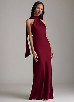 Azazie Cassiana Jurken voor bruidsmeisjes Jurk van Stretch Satijn met Zeemeermin Geplooid Bourgondië image6