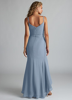 Azazie Summer Jurken voor bruidsmeisjes Jurk van Chiffon met Zeemeermin Schop cowl Stoffig Blauw image2