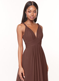 Azazie Maren Final Sale Desert Rose A-Line Pleated Chiffon Dress image6