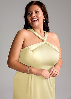 Azazie Rue Vestidos de damas de honor Vestido de Sorbete De Limón de Satén Elástico de Corte Sirena con Plisado image13