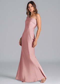 Azazie Driea Robes de demoiselle d'honneur Robe Sirène en Satin extensible Ue épaule Rose Poussiéreuse image6