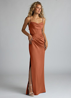 Azazie Mai Bridesmaid Dresses Cedar Rose Sheath Pleated Stretch Satin Dress image3