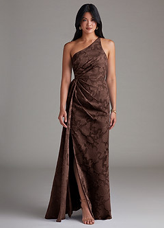Azazie Mika Jurken voor bruidsmeisjes Jurk van Bloemen Burn-out met Kolom One-Shoulder Ganache image1