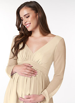 Azazie Teton Vestidos de dama de honra para maternidade Vestir Linha A Manga comprida Comprimento do chão Chiffon image5