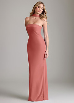 Azazie Lusinda Vestidos de madrinha de casamento Vestido Rosa Antiga de Chiffon de sereia com Fora do ombro image7