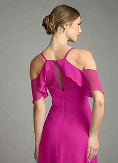 Azazie Dakota Bridesmaid Dresses Fuchsia A-Line V-Neck Pleated Chiffon Dress image6