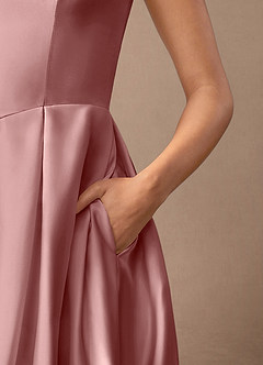 Azazie Fulton Mother of the Bride Dresses Dusty Rose A-Line Pleated Stretch Satin Dress image7