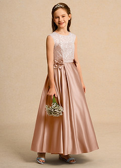 Azazie Candy Girl Flower Girl Dresses Champagne Rose Ball-Gown Bow Matte Satin Dress image7