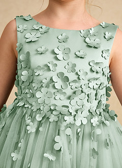 Azazie Lana Flower Girl Dresses Agave A-Line Sleeveless Matte Satin Dress image6