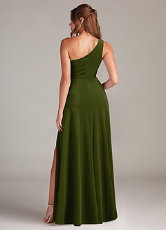 Azazie Brooke Bridesmaid Dresses Olive A-Line One Shoulder Velvet Dress image5