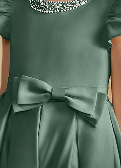 Azazie Pearl Flower Girl Dresses Eucalyptus Ball-Gown Pleated Matte Satin Dress image7