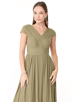 Azazie Organa Abiti da Damigella Abito A-Line in Chiffon Plissettato Verde Muschio image5