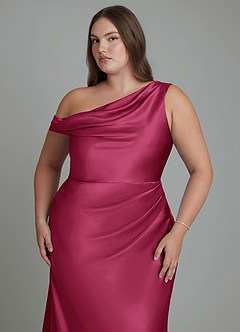 Azazie Emerson Bridesmaid Dresses Burgundy Mermaid Off the Shoulder Metallic Satin Dress image5