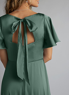 Azazie Kimber Bridesmaid Dresses Eucalyptus A-Line Ruched Stretch Satin Dress image5