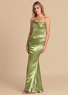 Azazie Sorrel Bridesmaid Dresses Pistachio Mermaid Corset Metallic Satin Convertible Dress image4