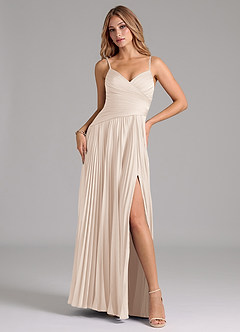 Azazie Vini Abiti da Damigella Abito A-Line in Raso Elasticizzato Plissettato Alabastro Bianco image1