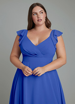 Azazie Leilani Bridesmaid Dresses Royal Blue A-Line Pleated Chiffon Dress image11