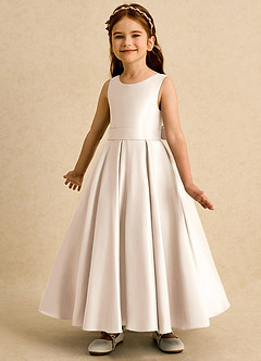 Azazie Mapel vestidos de niña de las flores Vestido de Alabastro Blanco de Satin Mate de Princesa con Plisado image5