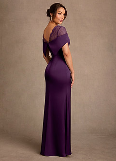 Azazie Henrieta Mother of the Bride Dresses Grape Sheath Lace Stretch Satin Dress image2