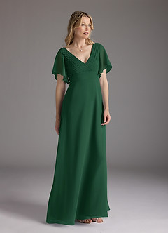 Azazie Alessa Mother of the Bride Dresses Dark Green A-Line V-Neck Pleated Chiffon Dress image1