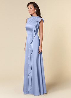 Azazie Narine Mother of the Bride Dresses Ice A-Line High Neckline Pleated Stretch Satin Dress image2