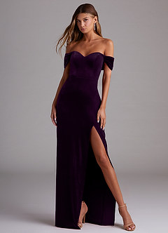 Azazie Shay Bridesmaid Dresses Grape Sheath Off the Shoulder Velvet Convertible Dress image4