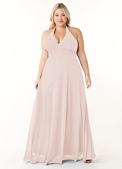 Azazie Tessie Bridesmaid Dresses Rose Petal A-Line V-Neck Pleated Chiffon Dress image6