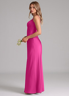 Azazie Suttona Vestidos de damas de honor Vestido de Fucsia de Satén Elástico de Corte en A con Plisado image5