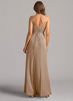 Azazie Amaris Bridesmaid Dresses Taupe A-Line Corset Stretch Satin Dress image3